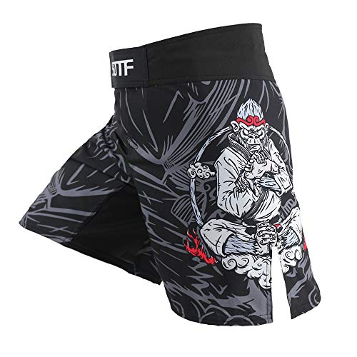 SOTF Men Breathable Running Shorts MMA Boxing Fitness Sports Shorts Black Gray M Waist 33-34.6 inch - Image 1