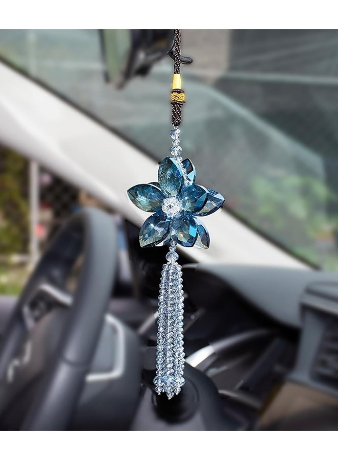 زينة داخلية على شكل زهرة كريستالية، مقاس 11.4 بوصة، لتزيين مرآة الرؤية الخلفية للسيارة مع شرابة. - Image 2