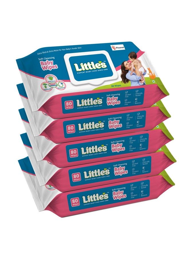 Little's مناديل تنظيف ناعمة للأطفال غطاء 80 مناديل (عبوة من 5) - Image 1
