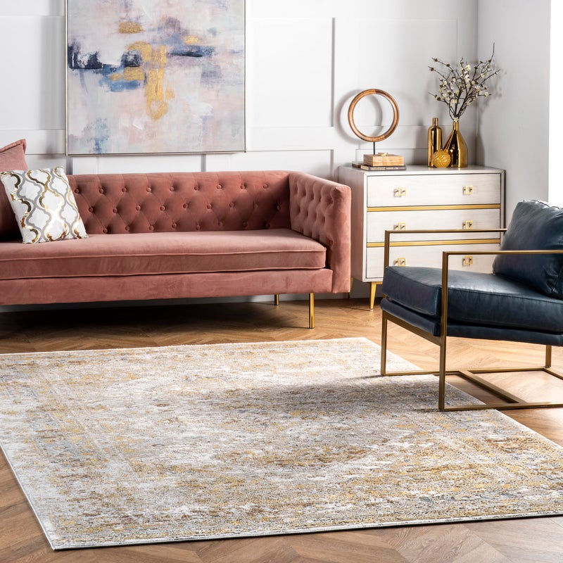 nuLOOM Madisson Vintage Faded Medallion Accent Rug 2 x 3 Gold Rectangular 04 Thick