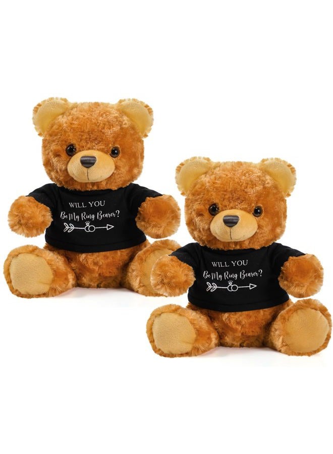 Jexine 2 Pieces Wedding 10 Inch Bear Stuffed Animal Will You Be My Flower Girl Ring Boy Proposal Gifts from Bride Groom with Clothing for Wedding Proposal Anniversary Party (Ring Bearer) - Image 1