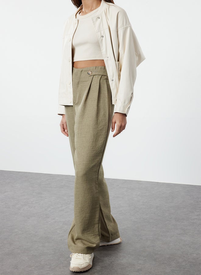 trendyol Khaki Waist Detailed Wide Leg/Wide Leg Woven Trousers - Image 2