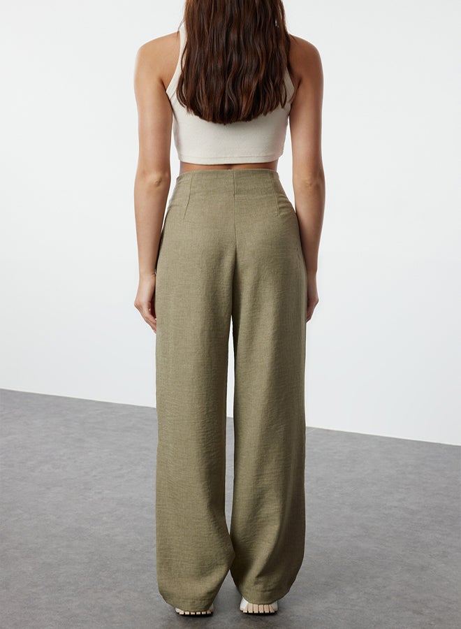 trendyol Khaki Waist Detailed Wide Leg/Wide Leg Woven Trousers - Image 4