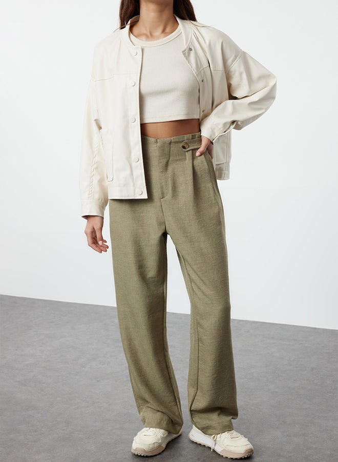 trendyol Khaki Waist Detailed Wide Leg/Wide Leg Woven Trousers - Image 1