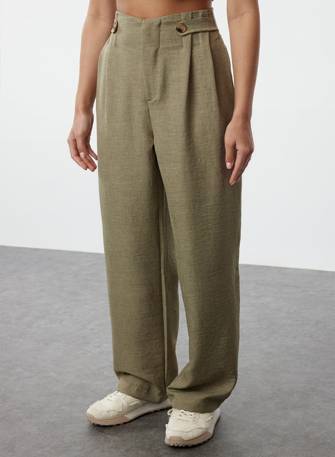 trendyol Khaki Waist Detailed Wide Leg/Wide Leg Woven Trousers - Image 3