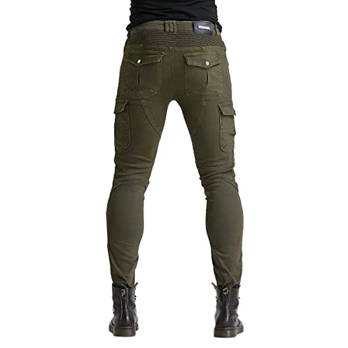 VNFOX Motorcycle Pants, Versatile Motorcycle Jeans, Durable Motorcycle Trousers for Men & Women Riding Pants with Kenn & Hip Armor Pads (Green, L=32) - Image 2