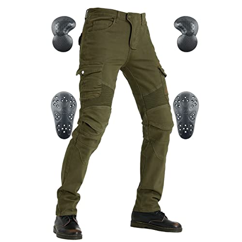 VNFOX Motorcycle Pants, Versatile Motorcycle Jeans, Durable Motorcycle Trousers for Men & Women Riding Pants with Kenn & Hip Armor Pads (Green, L=32) - Image 1