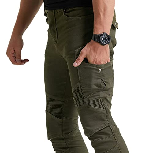 VNFOX Motorcycle Pants, Versatile Motorcycle Jeans, Durable Motorcycle Trousers for Men & Women Riding Pants with Kenn & Hip Armor Pads (Green, L=32) - Image 3