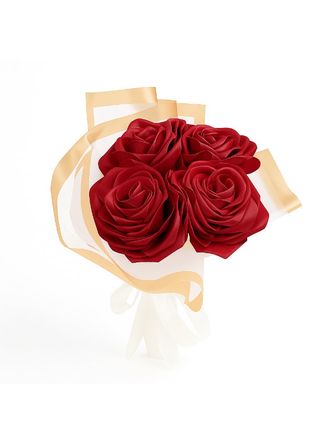 Handmade Satin Rose Bouquet, 4 Roses, Everlasting Elegant Gift