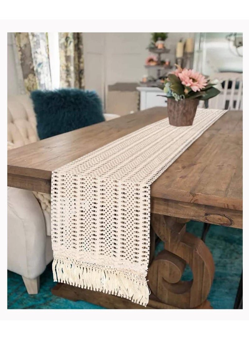 SOLARAE Lace Tablecloths, 12 x 108 Inch Cotton Thread Tassel Wedding Tablecloths, Home Party Decoration Accessories Shooting Set Props for Hotels, Homestays, Family Gatherings, Wedding Parties - Image 1
