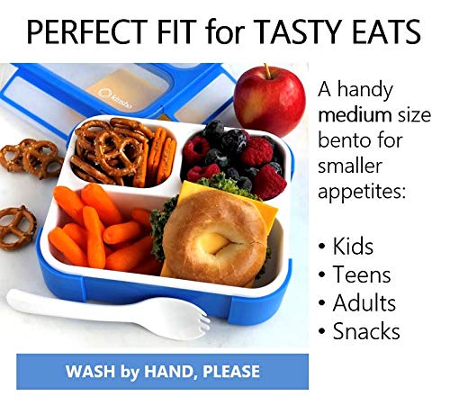 Kinsho Bento Box for Kids, Toddler Lunch-Box for Small Boys Girls in School, Pre-School or Daycare, Leakproof 3 Compartment Containers for Portion Control Snacks for Adults, BPA Free. Medium Blue Pink 2 pack - Image 5