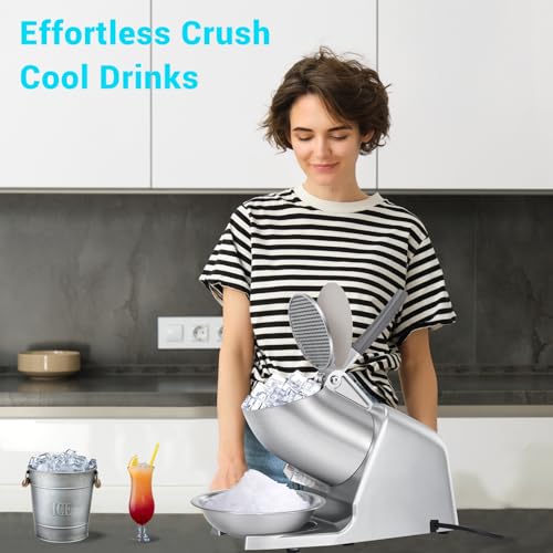 Hurmovae 300W 178 lbs/hr ETL-Listed Dual Blade Electric Ice Shaver Machine with Ice Pick, Ice Crusher for Home Use and Commercial, Shaved Ice Machine, Ice Grinder, Silver - Image 2