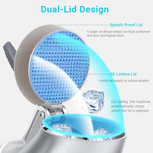 Hurmovae 300W 178 lbs/hr ETL-Listed Dual Blade Electric Ice Shaver Machine with Ice Pick, Ice Crusher for Home Use and Commercial, Shaved Ice Machine, Ice Grinder, Silver - Image 5