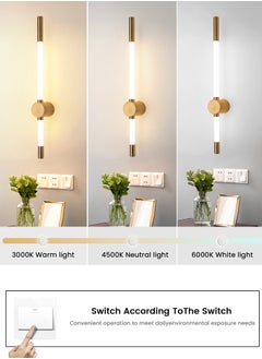 YATAI LIGHTING LED Wall Lights for Bedrooms & Living Rooms - Dimmable Sconces Wall Lighting Fixtures with 3 Color Temperature & High-Quality Metal Construction - Modern Golden Linear Strip Shape  - Image 2