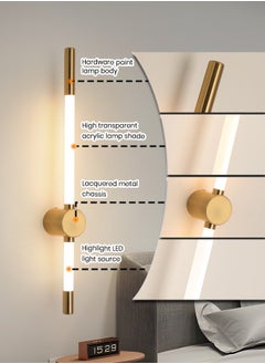 YATAI LIGHTING LED Wall Lights for Bedrooms & Living Rooms - Dimmable Sconces Wall Lighting Fixtures with 3 Color Temperature & High-Quality Metal Construction - Modern Golden Linear Strip Shape  - Image 4