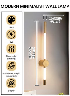 YATAI LIGHTING LED Wall Lights for Bedrooms & Living Rooms - Dimmable Sconces Wall Lighting Fixtures with 3 Color Temperature & High-Quality Metal Construction - Modern Golden Linear Strip Shape  - Image 3