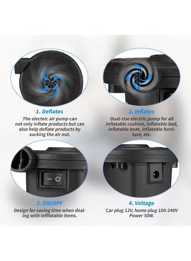 يا إلهي مضخة هواء صغيرة محمولة ، مضخة هواء كهربائية 2 في 1 ، تضخم سريع ، استنشاق ، مناسبة للفراش/حلقة السباحة/كرة اليوغا الأساسية للتخييم والمنزل - Image 4