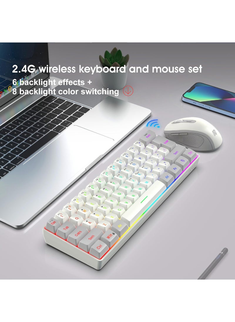 2.4G اللاسلكية لعبة لوحة المفاتيح والفأرة الجمع ، بما في ذلك 60 ٪ مصغرة الميكانيكية RGB الخلفية لوحة المفاتيح ، مريح عمودي مصغرة ماوس لاسلكية