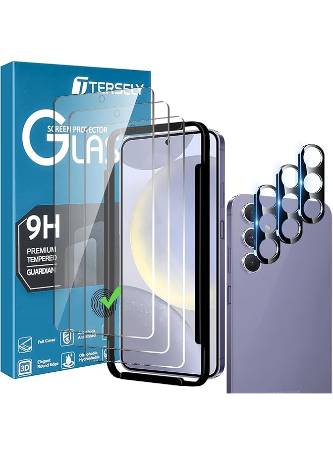erorex 3 Plus 3 Pack 9H Tempered Glass Screen Protector For Samsung Galaxy S24 Plus S24 Plus 5G With Installation Alignment Frame Support Fingerprint Unlock Anti Scratch Film Screen Protector  - Image 1
