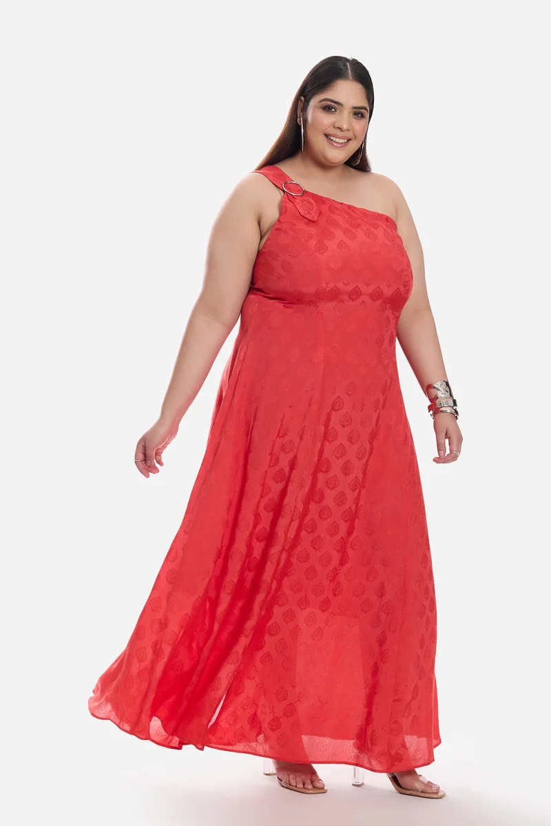 Virgio  Self Design Viscose One Shoulder A Line Plus Size Dress for Women for Women | Best Price UAE