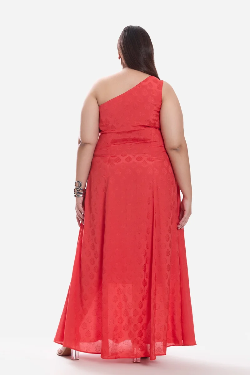 Virgio  Self Design Viscose One Shoulder A Line Plus Size Dress for Women for Women | Best Price UAE