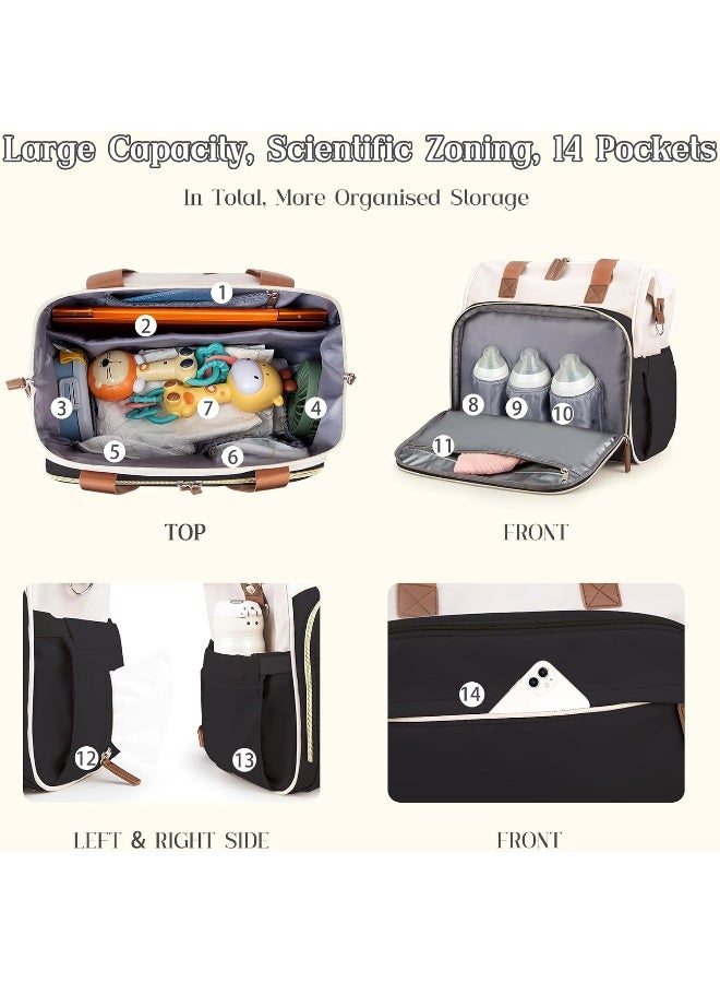 Pripher 4 in 1 Diaper Bag Backpack, Diaper Bag Backpack for Mom Dad, Travel Diaper Bag Converts into Backpack with Shoulder Strap, Mommy Bag for Hospital with 14 Pockets, Large Capacity Baby Bag Black&Beige - Image 4