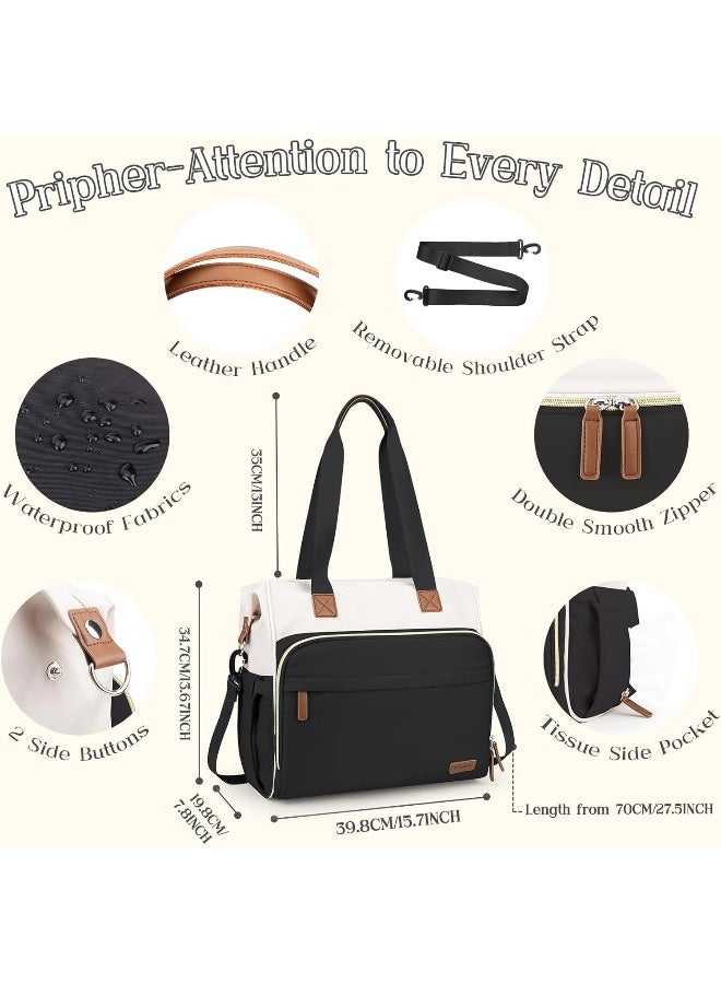 Pripher 4 in 1 Diaper Bag Backpack, Diaper Bag Backpack for Mom Dad, Travel Diaper Bag Converts into Backpack with Shoulder Strap, Mommy Bag for Hospital with 14 Pockets, Large Capacity Baby Bag Black&Beige - Image 3