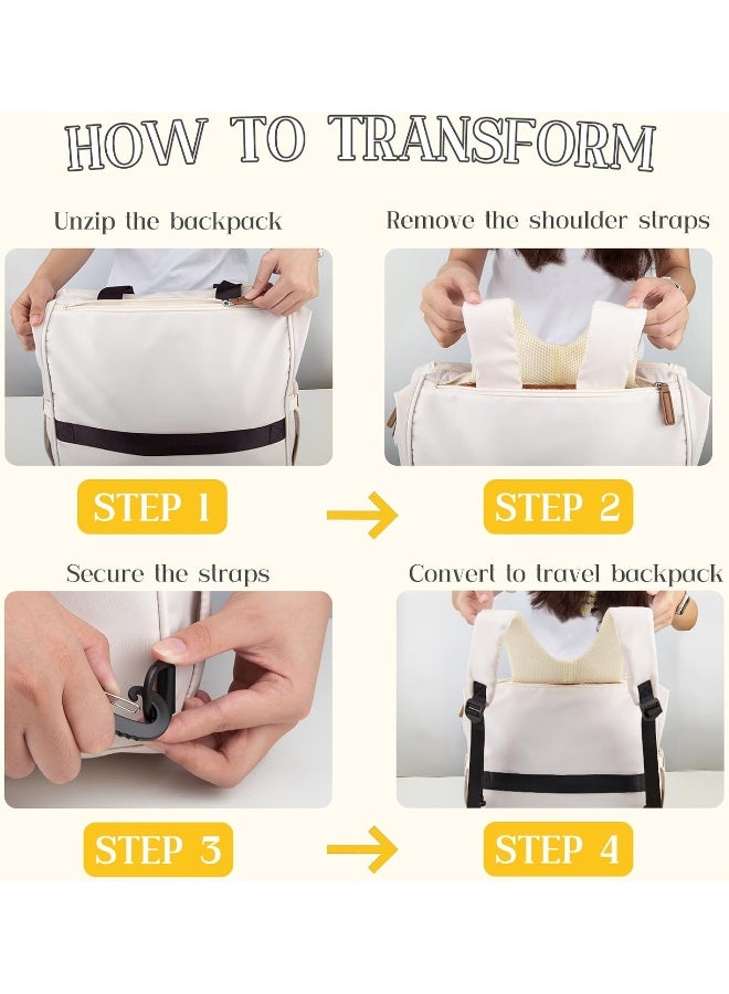 Pripher 4 in 1 Diaper Bag Backpack, Diaper Bag Backpack for Mom Dad, Travel Diaper Bag Converts into Backpack with Shoulder Strap, Mommy Bag for Hospital with 14 Pockets, Large Capacity Baby Bag Black&Beige - Image 5