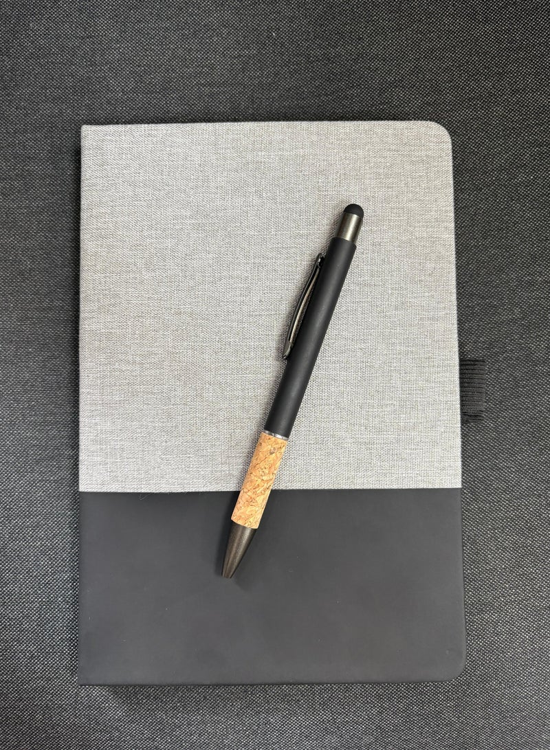 PU Gift Set (Canvas Drawstring Bag, A5 PU Notebook with Pen Holder, and Black Cork Pen) - Image 4