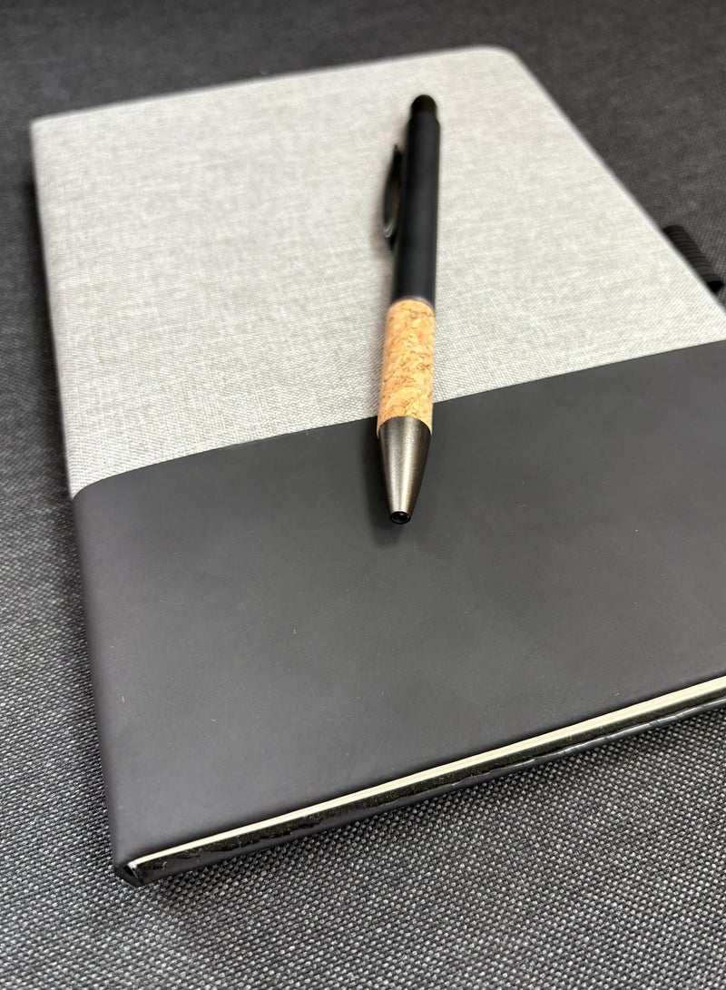 PU Gift Set (Canvas Drawstring Bag, A5 PU Notebook with Pen Holder, and Black Cork Pen) - Image 5