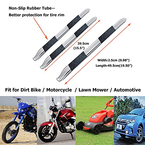 Dr.Roc 1 x 19.5 inch 2 x 15.5 inch Straight Mount and Demount Tire Irons with 6 x TR413 Valve Stems Set Motorcycle Dirt Bike Lawn Mower ATV UTV Tire Changing Tools Tire Spoons Tire Levers - Image 2