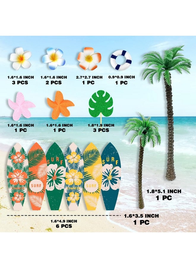 SKYCOOOOL Summer Happy Birthday Cake Topper Surfboard Palm Model Tree Beach Umbrella Chair for Swimming Party Luau Birthday Baby Shower Supplies (Surfboard) - Image 2