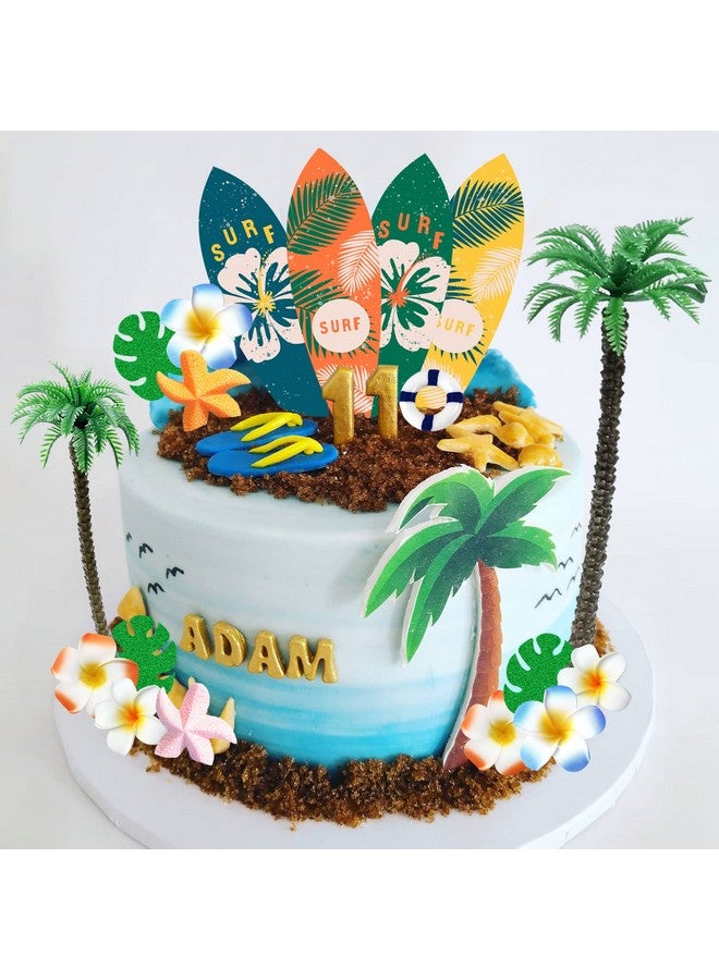 SKYCOOOOL Summer Happy Birthday Cake Topper Surfboard Palm Model Tree Beach Umbrella Chair for Swimming Party Luau Birthday Baby Shower Supplies (Surfboard) - Image 5