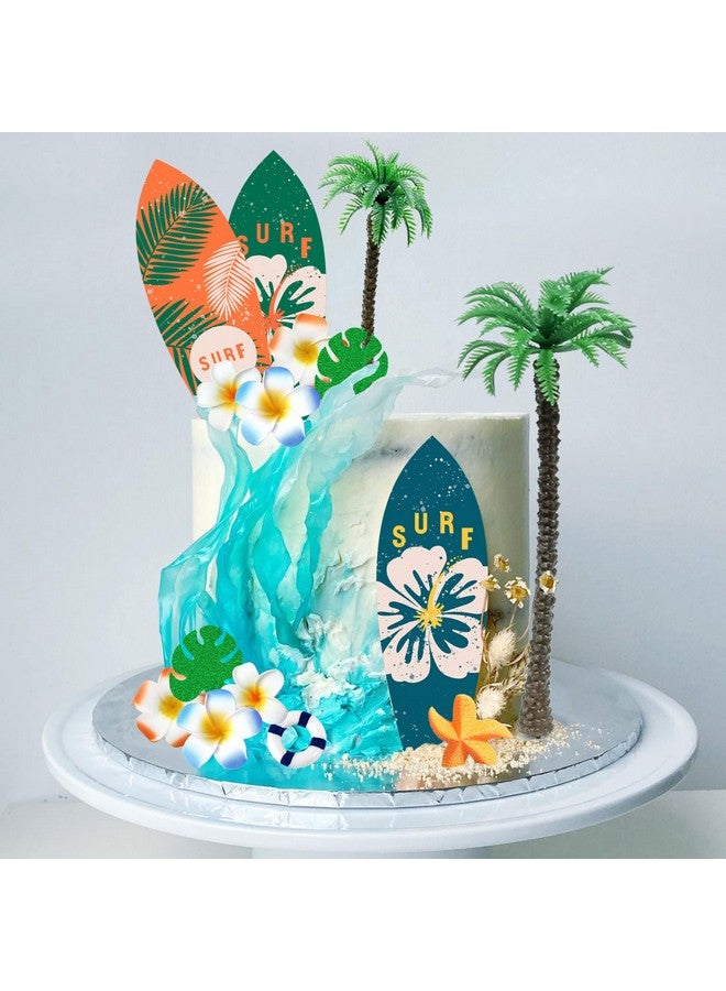 SKYCOOOOL Summer Happy Birthday Cake Topper Surfboard Palm Model Tree Beach Umbrella Chair for Swimming Party Luau Birthday Baby Shower Supplies (Surfboard) - Image 4