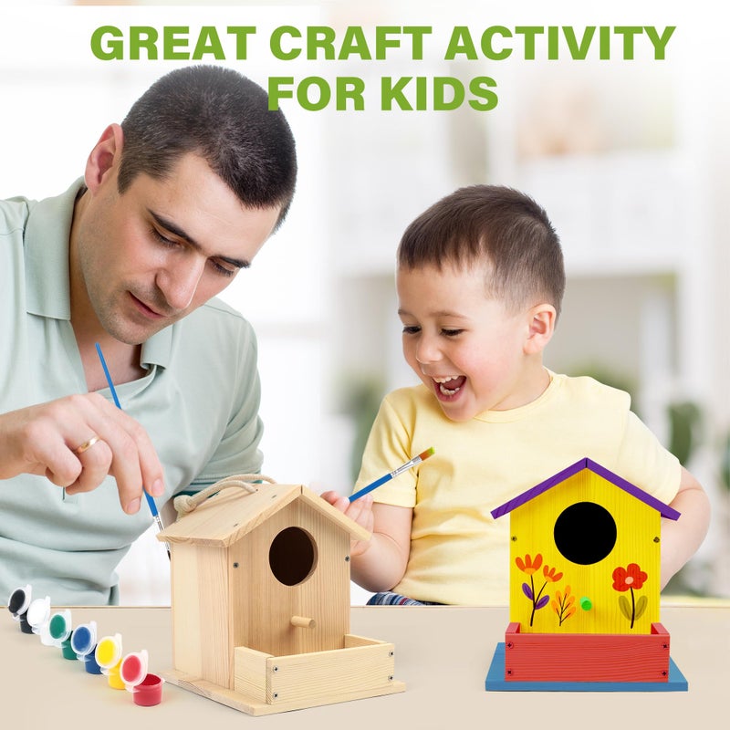LotFancy Bird House Kit, 2 Pack, DIY Wooden Birdhouse Kits, Arts and Crafts Painting Kit for Kids, Build and Paint, Including Paints & Brushes - Image 5