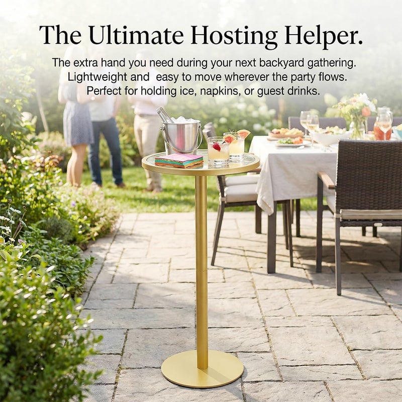 ZEXVIDA Gold Drink Table, Indoor Outdoor Small Round Side Table with Tempered Amber Glass Top & Scroll Design, 24.7" Metal Pedestal End Table for Living Room, Patio, Small Spaces, Weather Resistant - Image 5