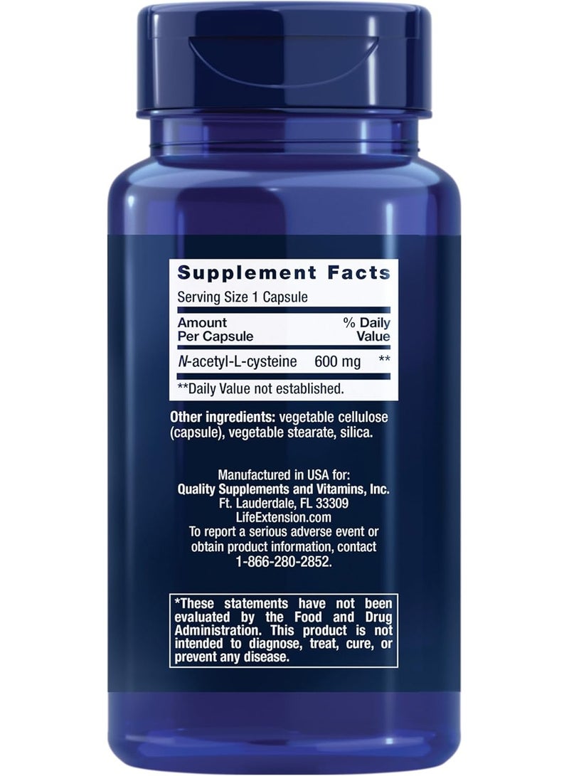 لايف إكستنشن إن-أسيتيل-إل-سيستيين 600 ملغ، لدعم المناعة والكبد والجهاز التنفسي، مضاد أكسدة خالٍ من الغلوتين – 60 كبسولة نباتية - Image 2