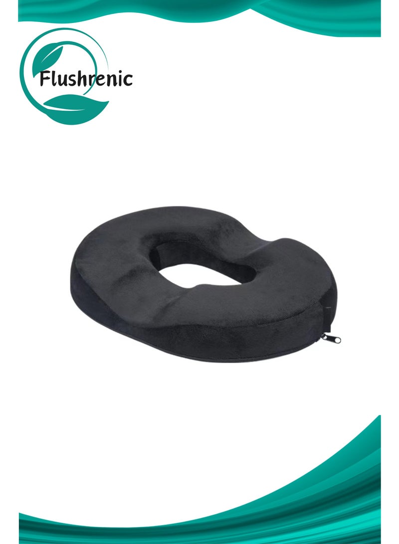 فلوشرينيك وسادة مقعد ميموري فوم، وسادة مقعد ميموري فوم، وسادة مقعد مكتب تدليك، وسادة مقعد دونات مضادة للبواسير الورك، وسادة يوغا ميموري فوم، وسادة كرسي مكتب السيارة، وسادة كرسي لمكتب المنزل سيارة (أسود) - Image 1