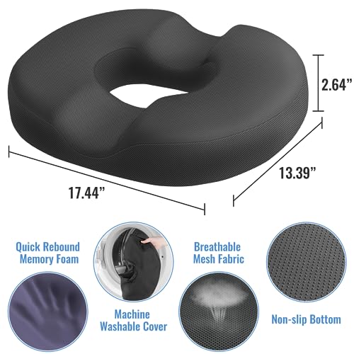 CloudBliss Donut Pillow Seat Cushion for Tailbone Pain Relief and Hemorrhoids, Memory Foam Chair Cushion for Postpartum Pregnancy, Seat Cushions for Men and Women for Home & Office, (Grey) - Image 2