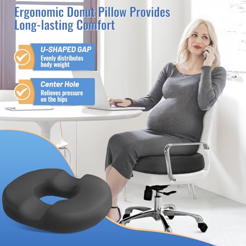 CloudBliss Donut Pillow Seat Cushion for Tailbone Pain Relief and Hemorrhoids, Memory Foam Chair Cushion for Postpartum Pregnancy, Seat Cushions for Men and Women for Home & Office, (Grey) - Image 3