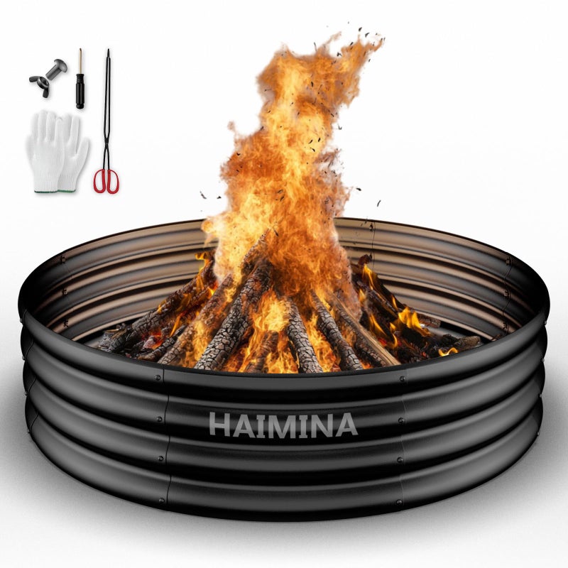 HAIMINA 36 Inch Fire Pit Ring Heavy Duty Large Fire Pit Ring for Outside Wood Burning Fire Pits Rings with HighTemperature Coating for Backyard Bonfire Camping Beach 3x3 FT - Image 2