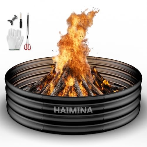 HAIMINA 36 Inch Fire Pit Ring Heavy Duty Large Fire Pit Ring for Outside Wood Burning Fire Pits Rings with HighTemperature Coating for Backyard Bonfire Camping Beach 3x3 FT - Image 1
