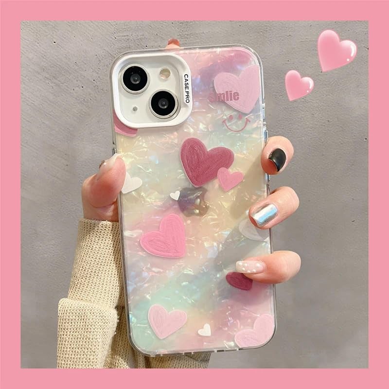 Mobistyle Designed for iPhone 14 Cover Cool Shining Shell Love Heart Pattern Design with TPU Edges Phone Back Cover Case for Girls Women (Bling Heart Pink) - Image 5