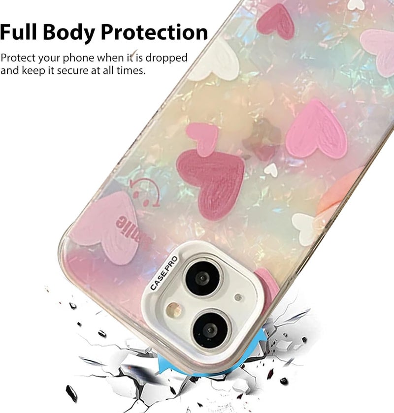Mobistyle Designed for iPhone 14 Cover Cool Shining Shell Love Heart Pattern Design with TPU Edges Phone Back Cover Case for Girls Women (Bling Heart Pink) - Image 2