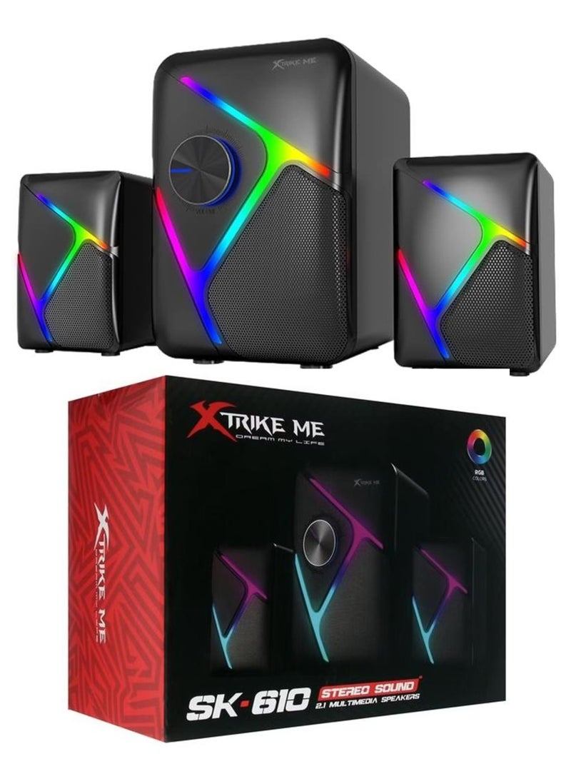 XTRIKE ME مكبر صوت متعدد الوسائط SK-610 2.1 مع إضاءة خلفية RGB وصوت ستيريو - Image 1