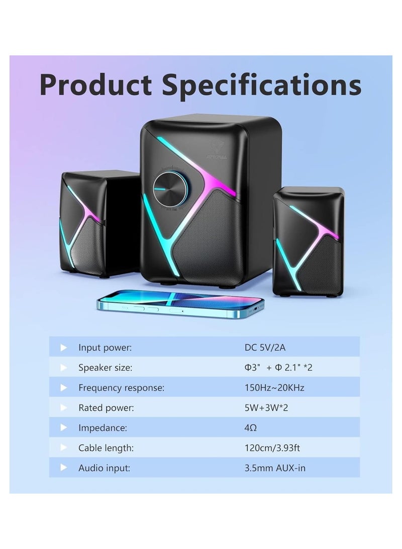 XTRIKE ME مكبر صوت متعدد الوسائط SK-610 2.1 مع إضاءة خلفية RGB وصوت ستيريو - Image 4