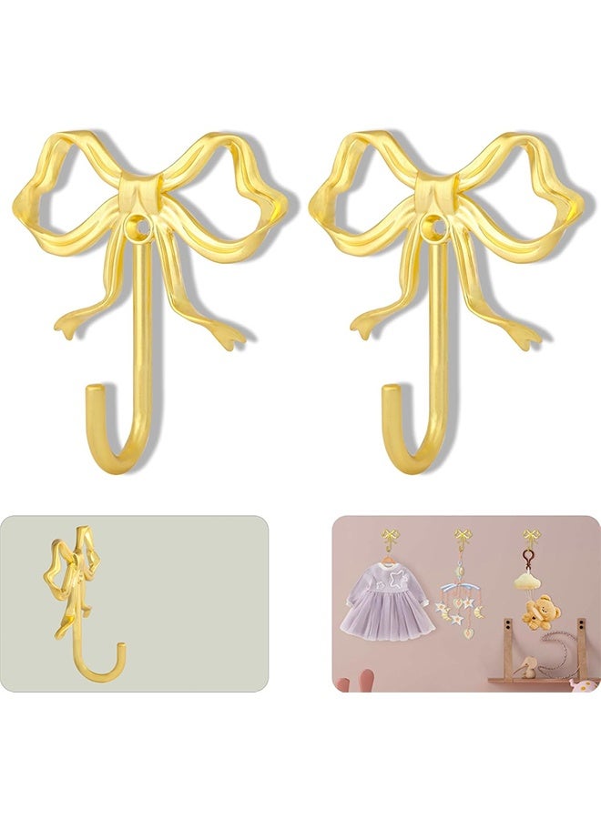 خطافان كبيران الحجم من خطافات الحائط الذهبية على شكل فيونكة، خطافات معاطف ذهبية، خطافات معدنية، خطافات ديكور للغرف على شكل فيونكة للمعاطف، أكواب القهوة، القبعات، الحقائب، مناشف الحمام، وغيرها من ديكورات الغرف. - Image 1