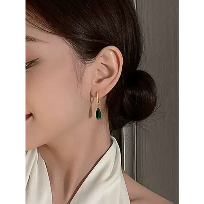 1 Pair Fashionable Green Cubic Zirconia Teardrop Earrings, Jewelry Gift For Women Wedding Engagement Anniversary Party Valentine's Day - Image 5