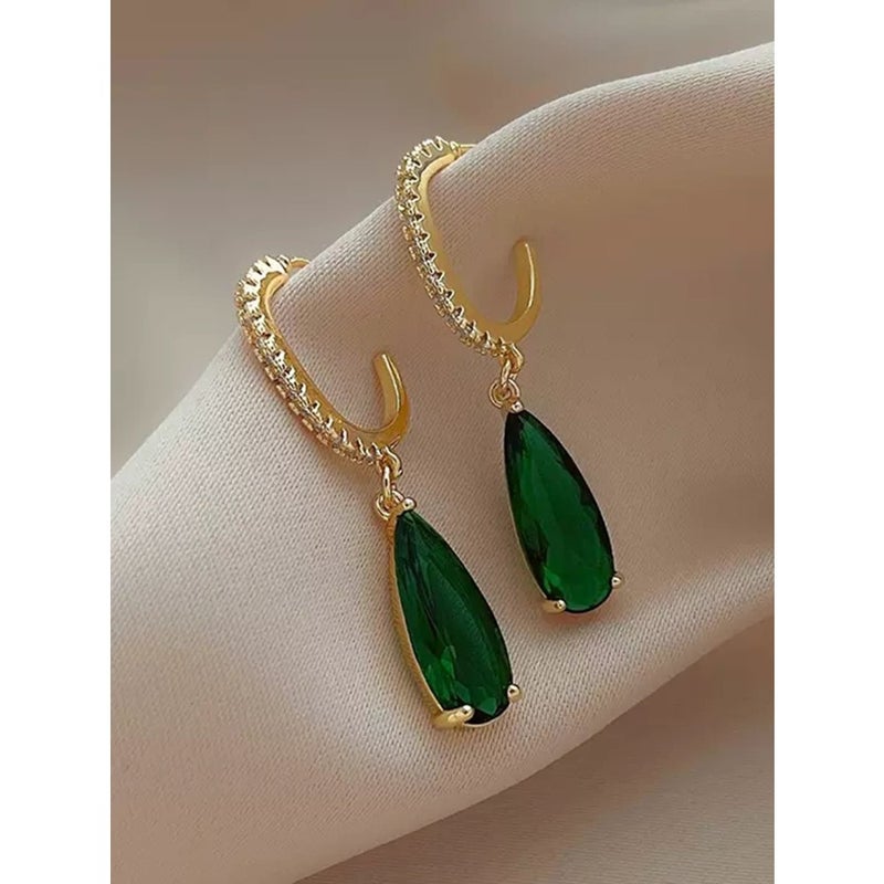 1 Pair Fashionable Green Cubic Zirconia Teardrop Earrings, Jewelry Gift For Women Wedding Engagement Anniversary Party Valentine's Day - Image 3