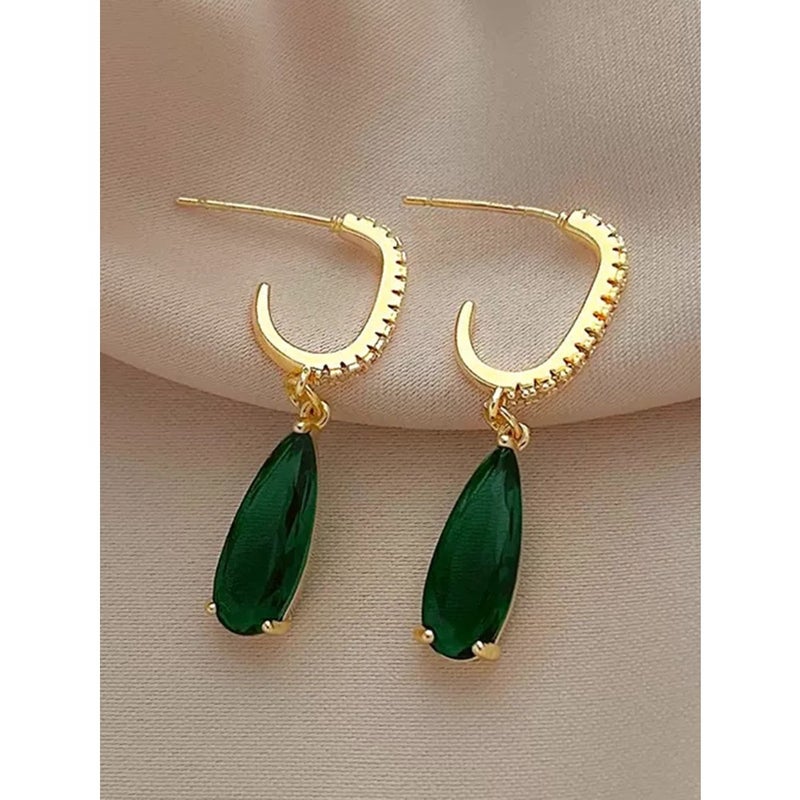 1 Pair Fashionable Green Cubic Zirconia Teardrop Earrings, Jewelry Gift For Women Wedding Engagement Anniversary Party Valentine's Day - Image 2